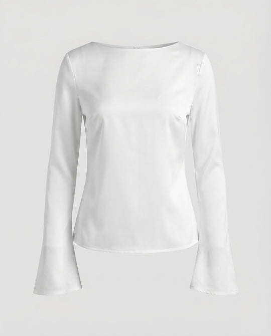 Damen Elegante Chiffonbluse U-Boot-Ausschnitt