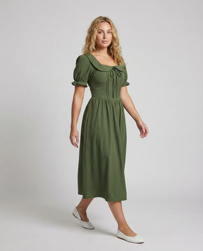 Damen Maxikleid Korsettoptik Puffärmel