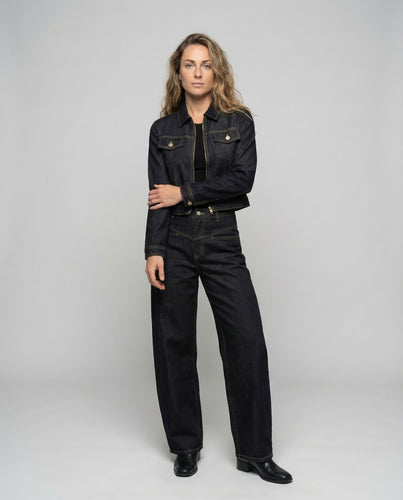 Damen Taillierter Denim-Overall Weites Bein