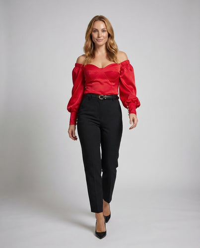 Damen Tailliertes Bustier-Blusentop Puffärmel