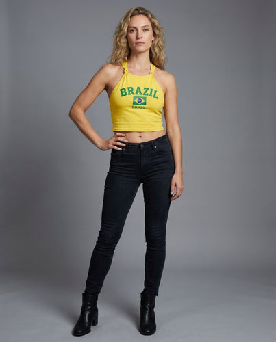 Damen Neckholder-Crop-Top Wappenprint