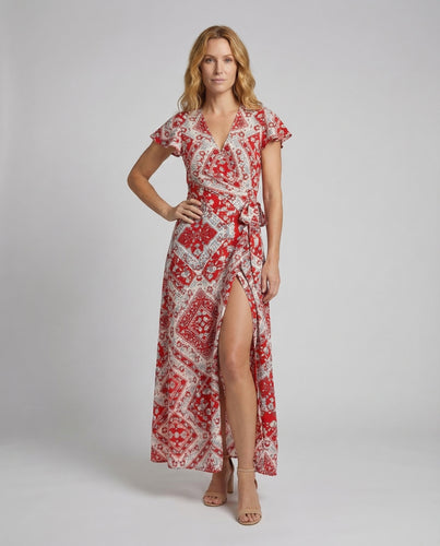 Damen Überlappendes Maxikleid Seitenschlitz