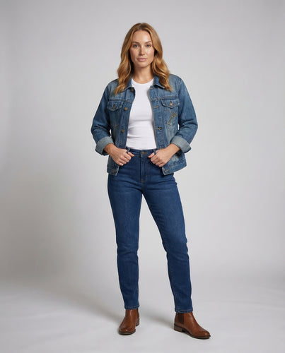 Damen Verwaschene Denimjacke Stickerei