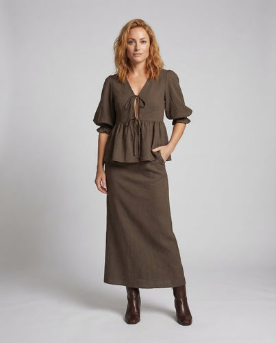 Damen Peplumbluse-Set Taillierter Maxirock