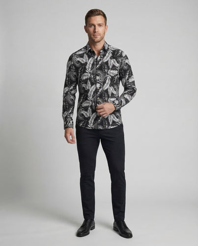 Herren Langarmhemd Tropischer Blattprint