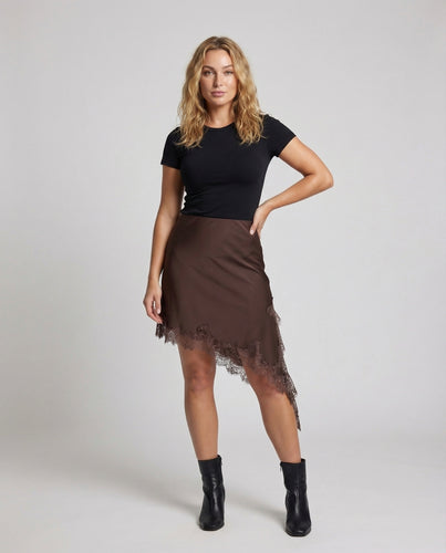 Damen Asymmetrischer Midirock Spitzenbordüre