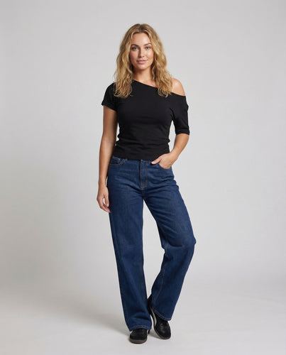 Damen Schulterfreies Jersey-Top Asymmetrisch