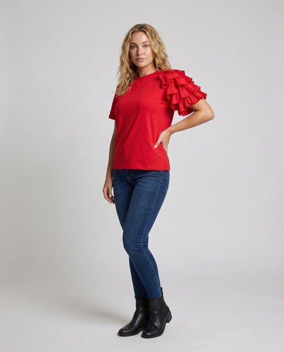Damen Asymmetrisches Volant-T-Shirt Stufenrüsche