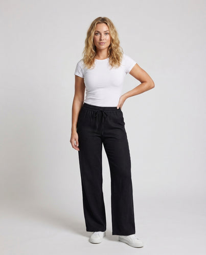 Damen Leinen-Mix-Hose Tunnelzugbund