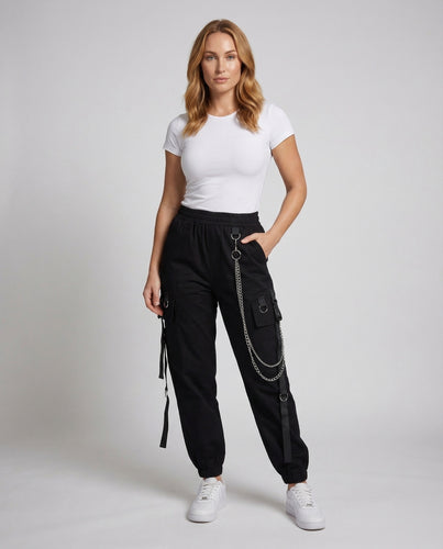 Damen Cargo-Joggerhose Zierbänder