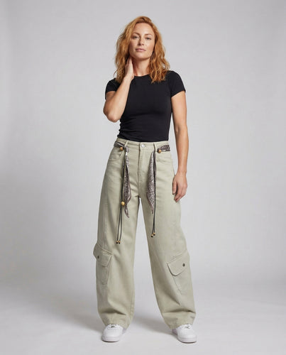 Damen Culotte-Cargohose Tuchgürtel
