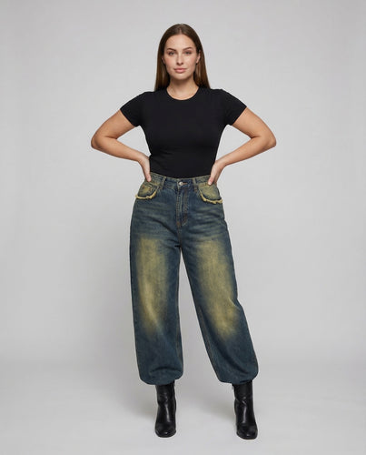 Damen Extraweite Baggy-Jeans Tiefer Schritt