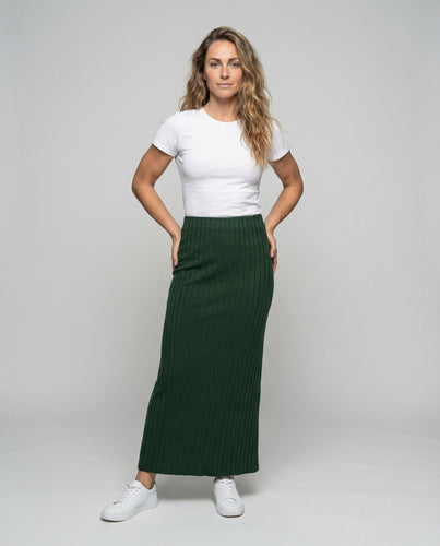 Damen Gerippter Maxirock Feinstrick