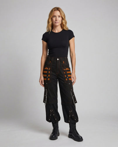 Damen Gothic-Cargohose Ketten Ösen