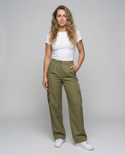 Damen Hochbund-Canvashose Utility-Look