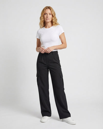 Damen Hochgeschnittene Cargohose Weites Bein