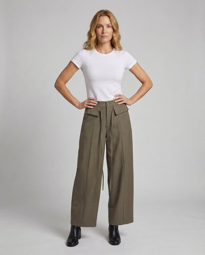 Damen Culotte-Hose Kellerfalten Pattentaschen