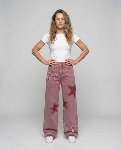 Damen Cropped-Jeans Ausgefranster Saum Stern-Applikation