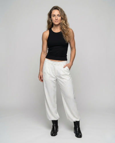 Damen Nadelstreifen-Stoffhose Palazzo-Schnitt