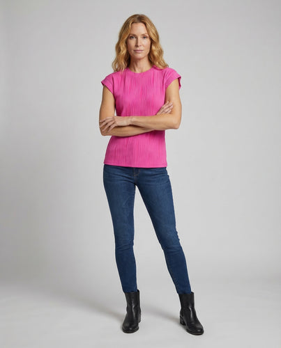 Damen Kurzarmshirt Wellenstruktur Rippoptik