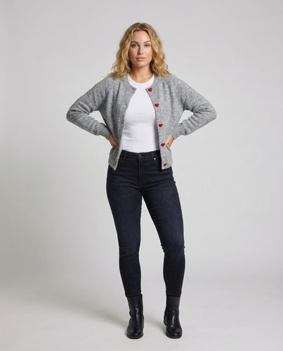 Damen Mohair-Mix Strickcardigan Herzknopfleiste