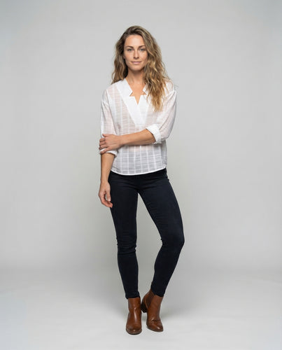 Damen Leinenoptik-Bluse V-Ausschnitt Wickeloptik