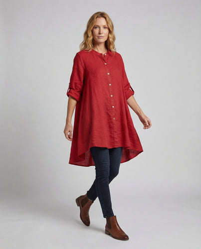 Damen Leinenkleid Geschichteter Saum