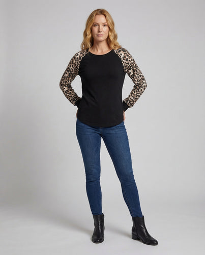 Damen Raglan-Sweatshirt Leopardenärmel