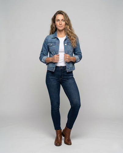 Damen Kastige Denimjacke Dreiviertelärmel