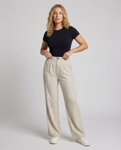 Damen Leinenlook-Faltenhose Weites Bein