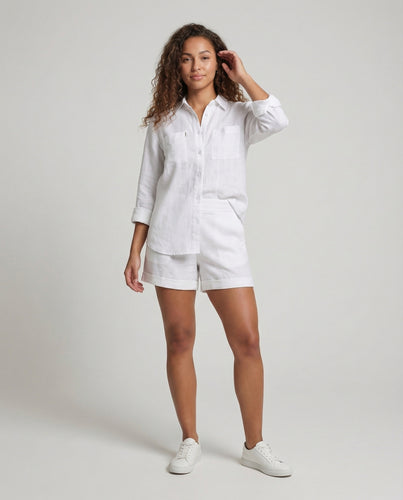 Damen Leinen-Zweiteiler Hochgeschnittene Shorts