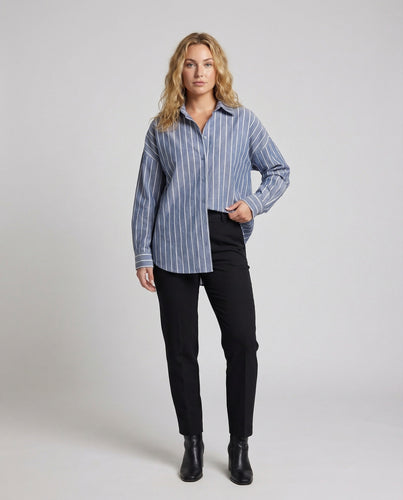 Damen Oversize-Hemdbluse Vertikales Streifenmuster