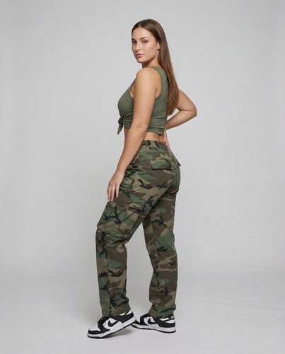 Damen Taillenbetonte Cargohose Verstellbarer Beinabschluss