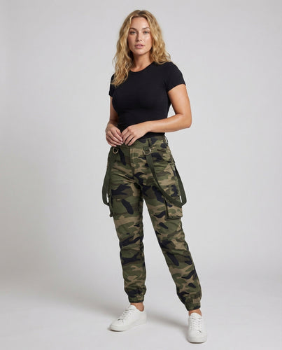 Damen Utility-Cargohose Tarnmuster Gurtbänder