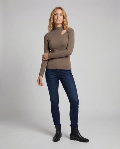Damen Langarm-Stricktop Cut-Out Daumenlöcher