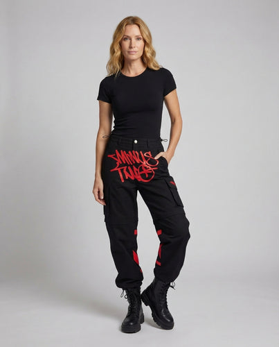 Damen Cargohose Graffiti-Print