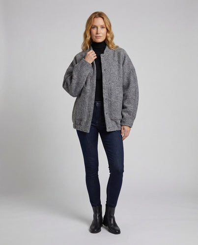 Damen Bouclé-Überwurfjacke Überschnittene Schulter