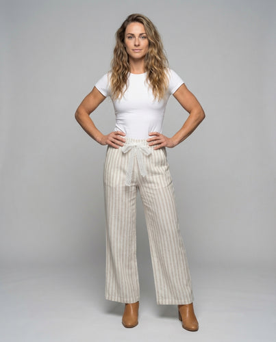 Damen Gestreifte Leinenoptik-Loungehose