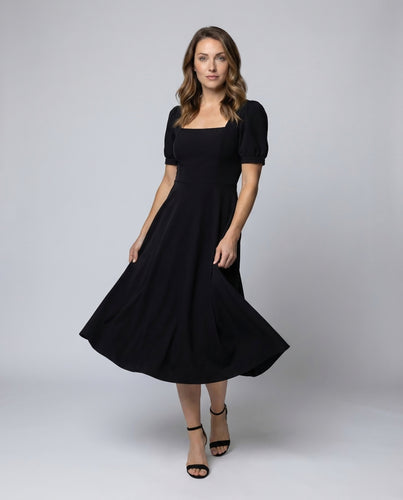 Damen Midikleid Eckiges Dekolleté Puffärmel