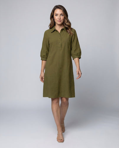 Damen Polo-Midikleid Strukturierte Leinenmischung
