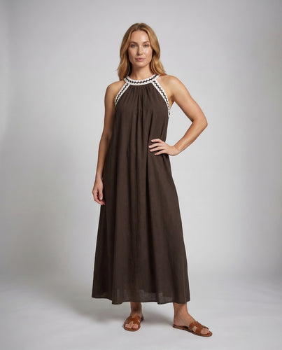 Damen Sommer-Maxikleid Gehäkelte Passe