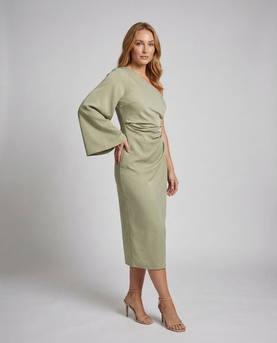 Damen Ein-Schulter-Midikleid Weiter Kimonoärmel