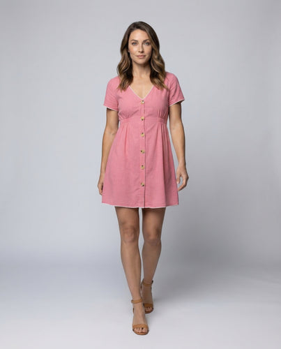 Damen Babydoll-Minikleid Holzknopfleiste