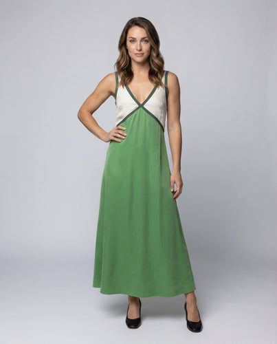 Damen Satin-Maxikleid Bicolor Empire-Naht