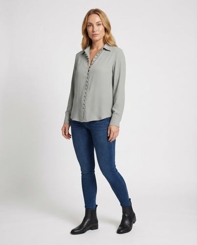 Damen Viskose-Bluse Stoffbezogene Knöpfe