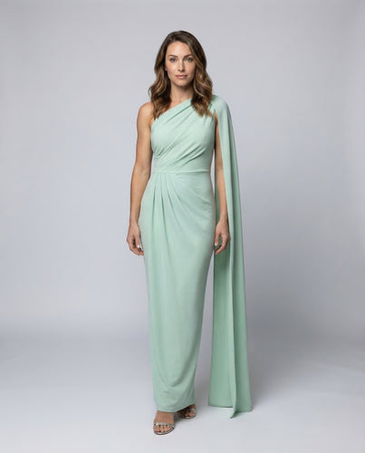 Damen Ein-Schulter-Maxiabendkleid Drapé-Taillenpartie