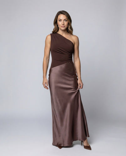 Damen Ein-Schulter-Satinabendkleid Schräger Rock