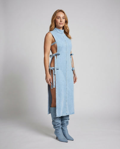 Damen Minikleid Jeansoptik Seitliche Ausschnitte