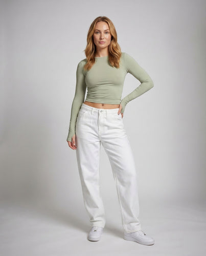 Damen Bauchfreies Langarmshirt Daumenlöcher