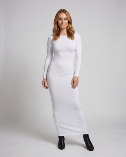 Damen Maxikleid Langarm Rundhalsausschnitt